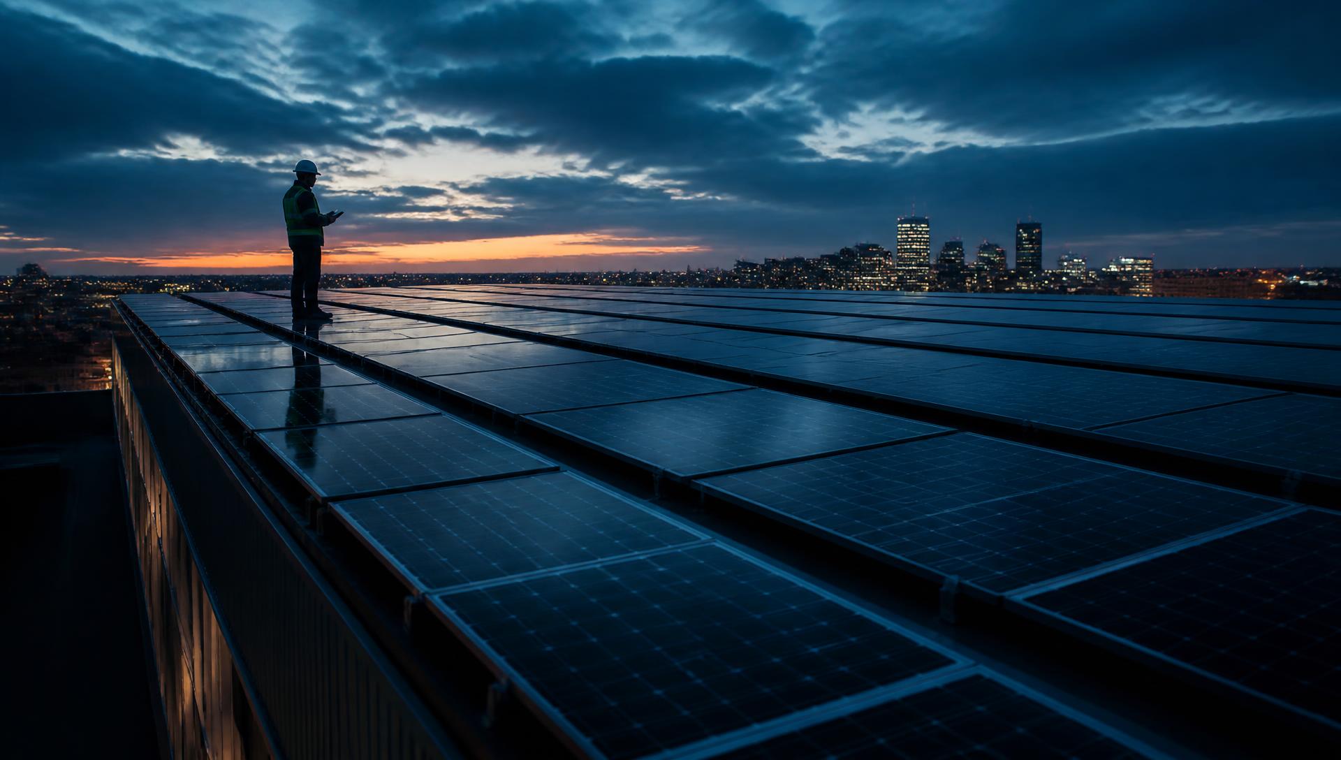 Instalação de painéis solares e sistema de monitoramento ao anoitecer